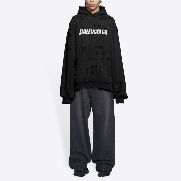 Balenciaga Caps Destroyed Hoodie 'Black White' 659403TKVB61093