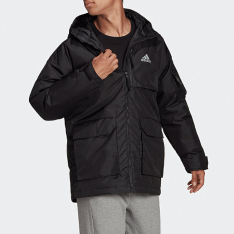 adidas Logo Multiple Pockets Outdoor Sports Down Jacket Black H14174