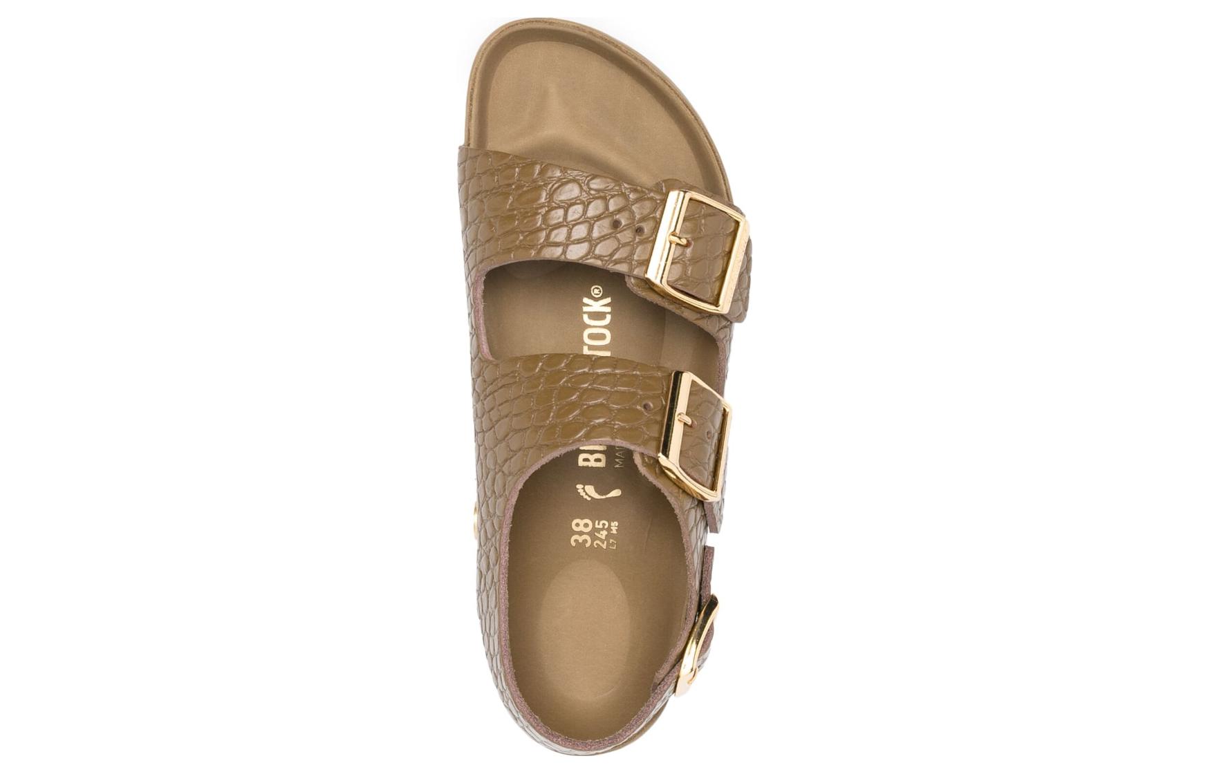 Birkenstock Milano Embossed Leather Narrow Fit Sandals 'Emboss Mud Green' 1024258