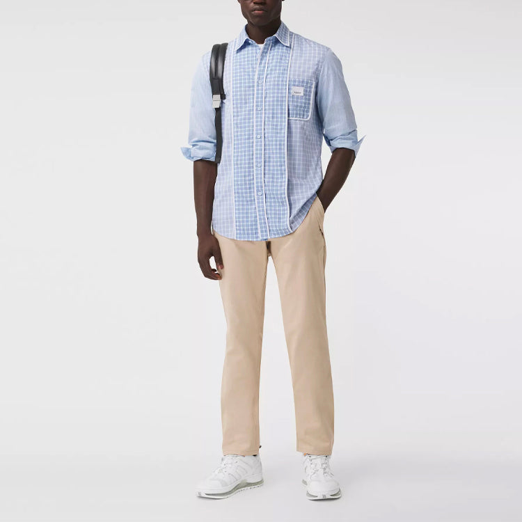 Burberry Applique Check Long Sleeve Shirt Male Blue 80372631