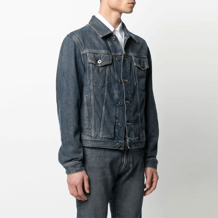 Off-White SS21 Logo Pattern Printing Denim Jacket Loose Fit Denim Blue OMYE054S21DEN0044701