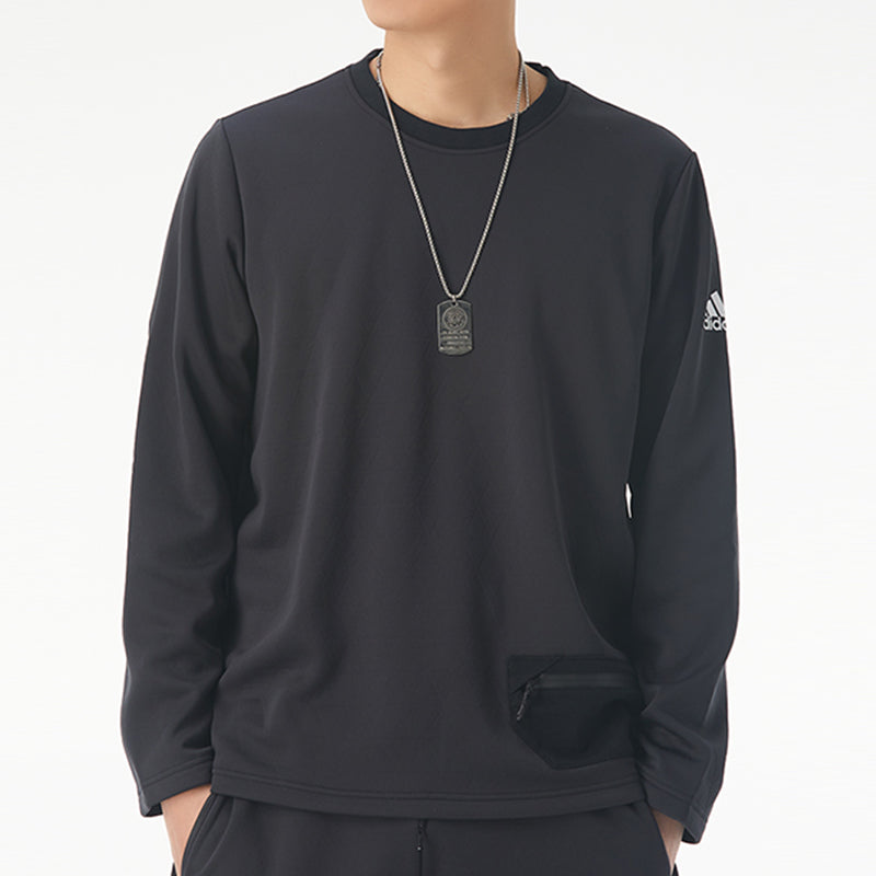adidas Perfom Fl Cr Sw Fleece Lined Stay Warm Solid Color Casual Sports Round Neck Pullover Black GV3513