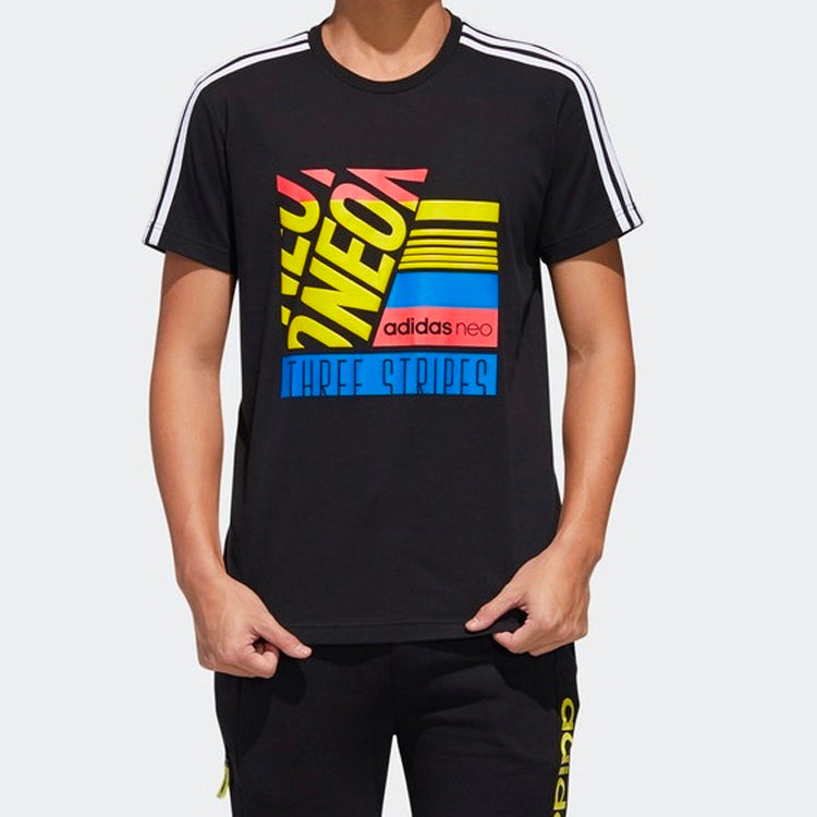 adidas neo M Brlv Tee Printing Pattern Short Sleeve Black GK1516