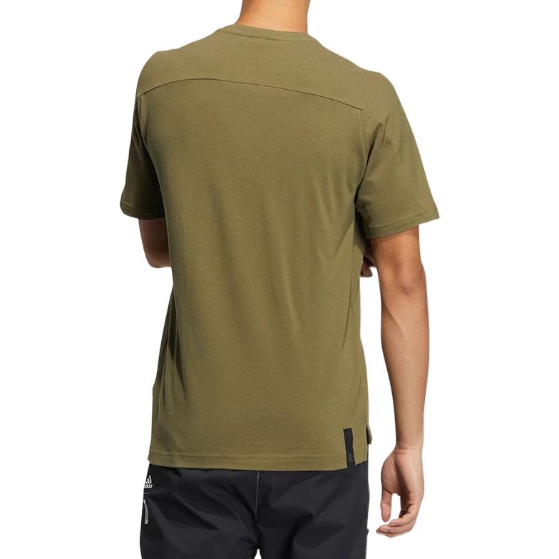 Men's adidas Solid Color Sports Training Casual Short Sleeve Olive Green T-Shirt HE5173