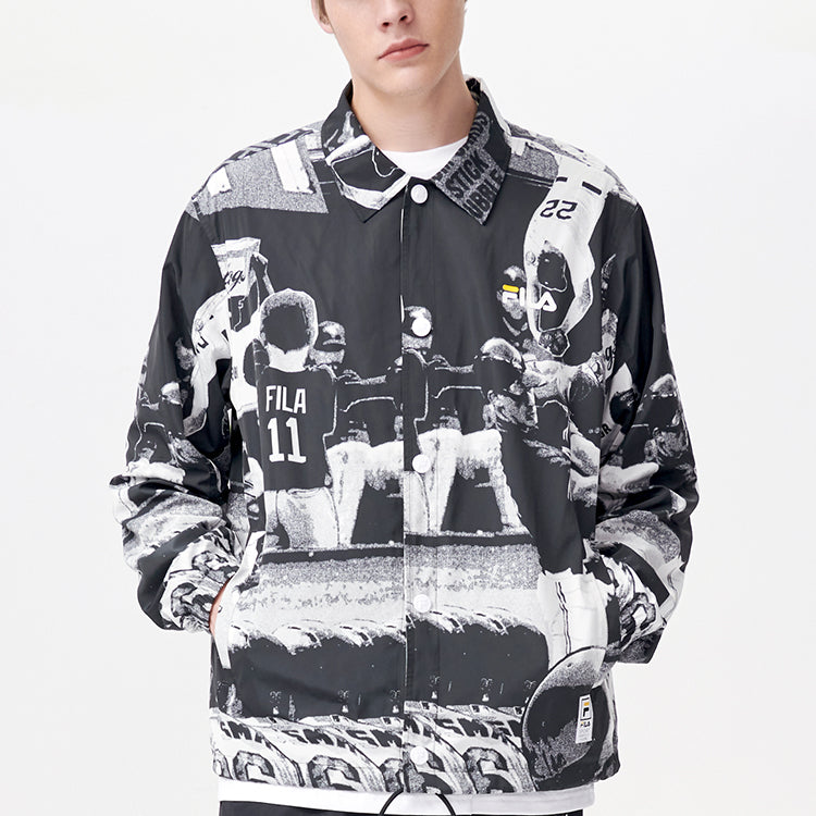 Men's FILA FUSION Coach Casual Sports Loose lapel Full Print Jacket Classic T11M122701F-BK