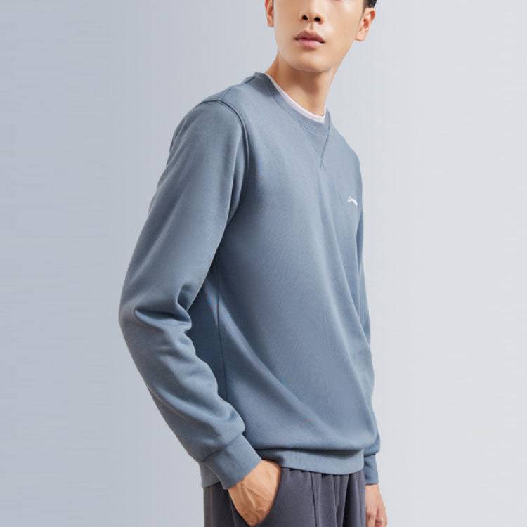 Li-Ning Training Series Solid Color Fleece Lined Stay Warm Round Neck Pullover Blue AWDRF59-2