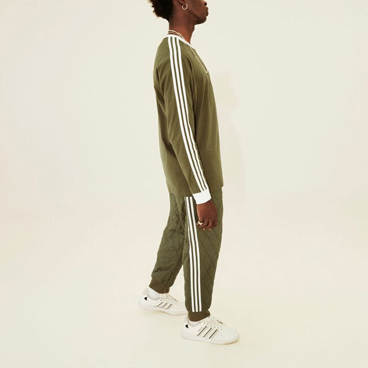 Men's adidas originals Classic 3 Stripe Long Sleeves Olive T-Shirt H37779