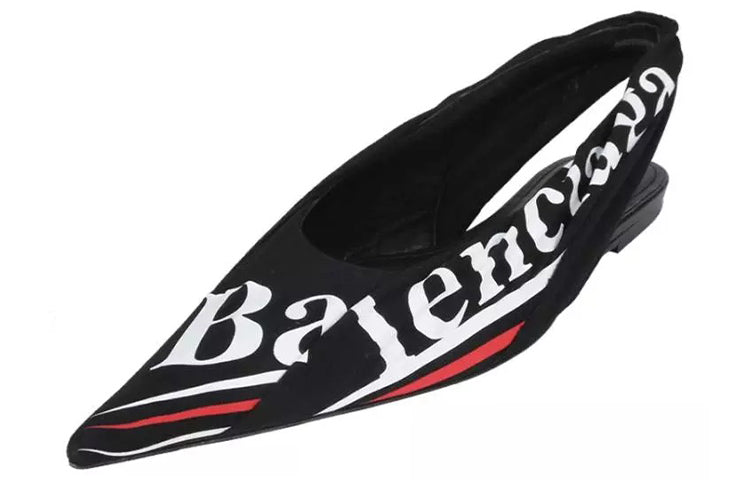 (WMNS) Balenciaga Knife Slingback Logo Print Casual Flats 'Black' 500619W06001091