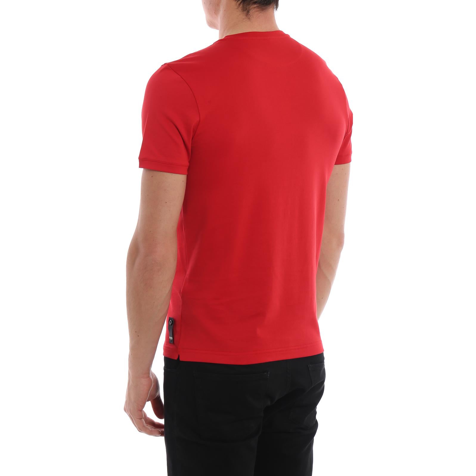 Men's FENDI SS21 Small Monster Eye Pattern Round Neck Short Sleeve Red FY0894A6ZGF0BVE
