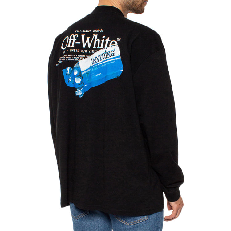 Men's Off-White Pattern Printing Round Neck Long Sleeves Loose Fit Black 0MAB031F20FAB0011010