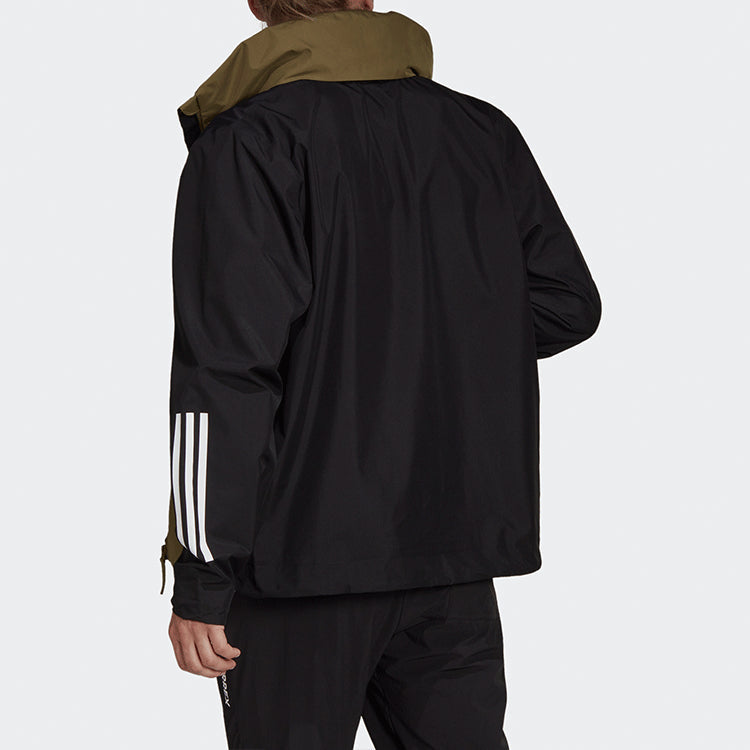 adidas BSC 3S R.R JKT Contrast Color Stitching Hooded Jacket Olive Green H65774