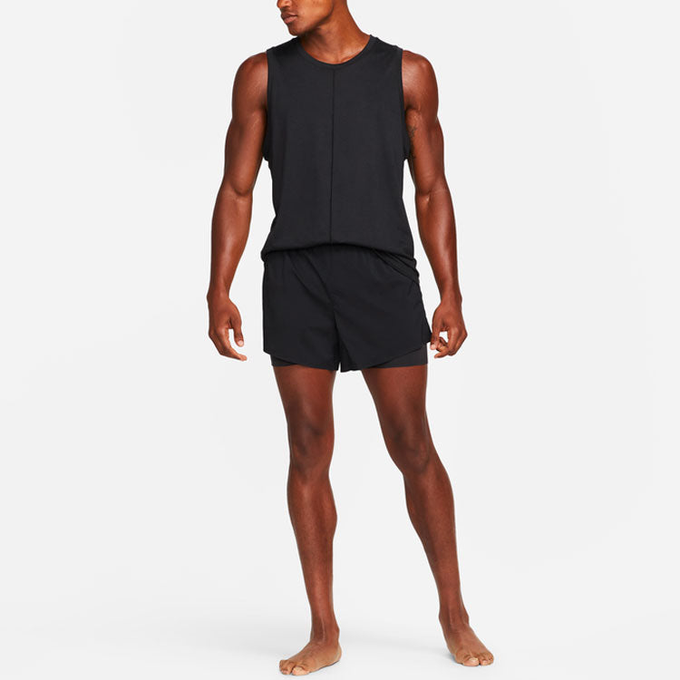 Nike Yoga Solid Color Lacing Breathable Casual Sports Shorts Black DN1521-010