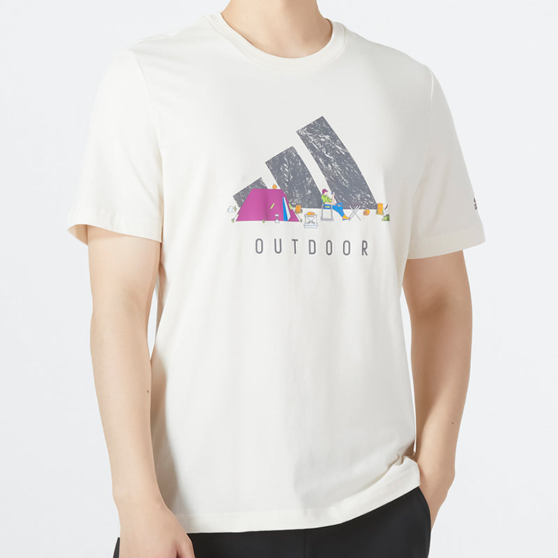 Men's adidas Ss Logo Gfx T Logo Athleisure Casual Sports Round Neck Short Sleeve Creamy White T-Shirt HE7358