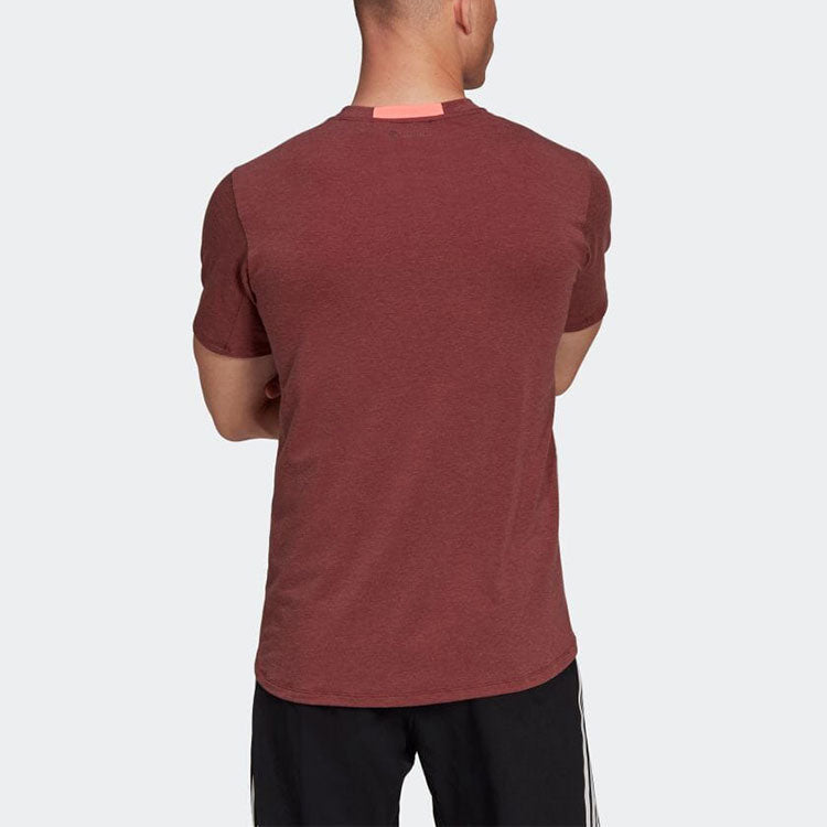 Men's adidas Solid Color Sports Logo Casual Round Neck Short Sleeve Dark Red T-Shirt HB9198