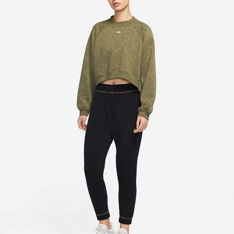 (WMNS) Nike Athleisure Casual Sports Fleece Lined Short Round Neck Pullover Hoodie Green DM7281-222