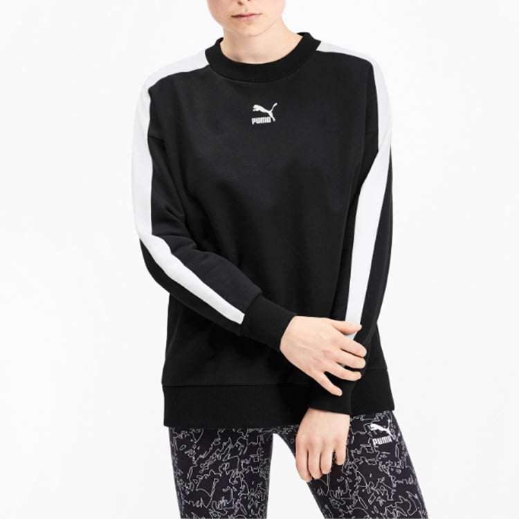 (WMNS) PUMA Crew Neck Jumper Sweater 'Black White' 595932-01