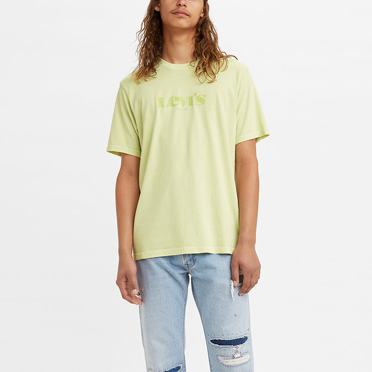 Men's Levis Logo Round Neck Pure Cotton Pullover Short Sleeve Green 16143-0105