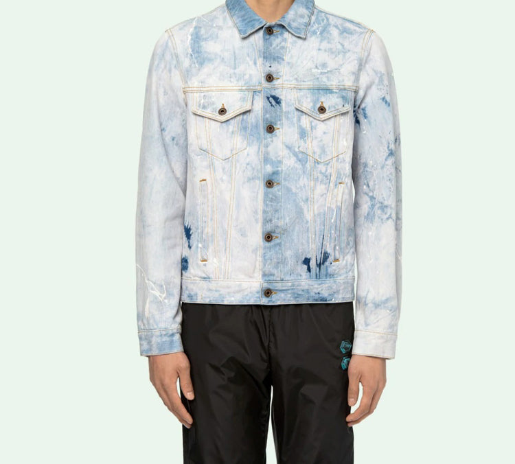 Off-White WASHED ARROW PRINT DENIM Jacket Men Light Blue White OMYE005R203860201414