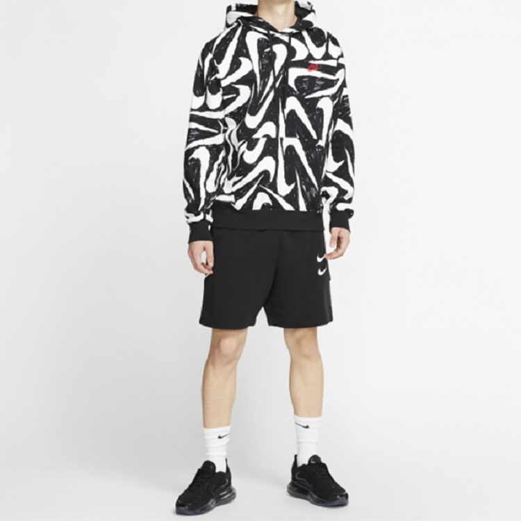 Nike Athleisure Casual Sports Printing Fleece Black CK2231-010