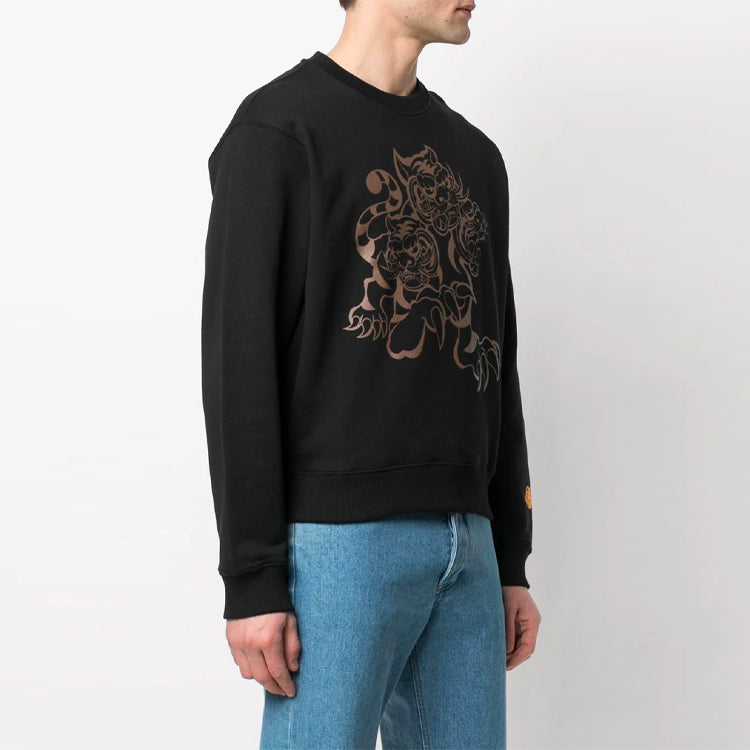Men's KENZO x Kansaiyamamoto SS21 Crossover Tiger Printing Pattern Round Neck Pullover Black FB55SW0104ML-99