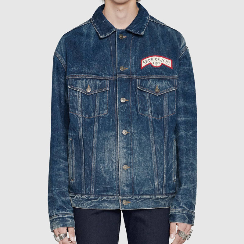 Gucci Sticker Oversized Denim Jacket For Men Navy 475024-XDAAT-4206