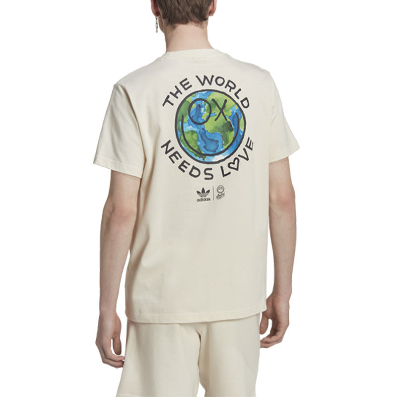 Men's adidas originals SS22 Back Pattern Printing Round Neck Short Sleeve White T-Shirt HL9240