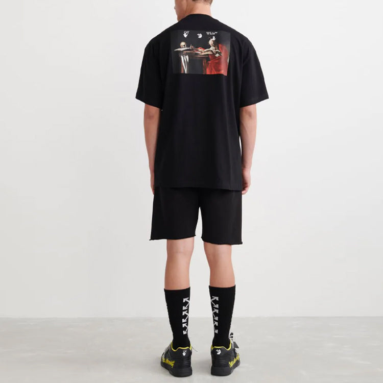 Men's Off-White SS22 Back Caravaggio Short Sleeve Loose Fit Black T-Shirt OMAA038C99JER0061001