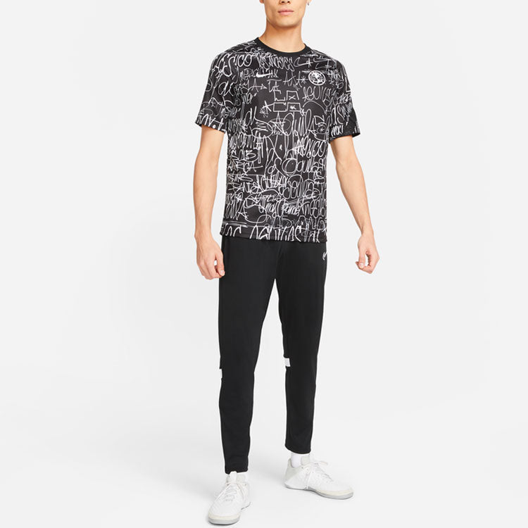 Nike Dri-FIT Graffiti Full Print Round Neck Quick Dry Breathable Soccer/Football Short Sleeve Black DB9078-100