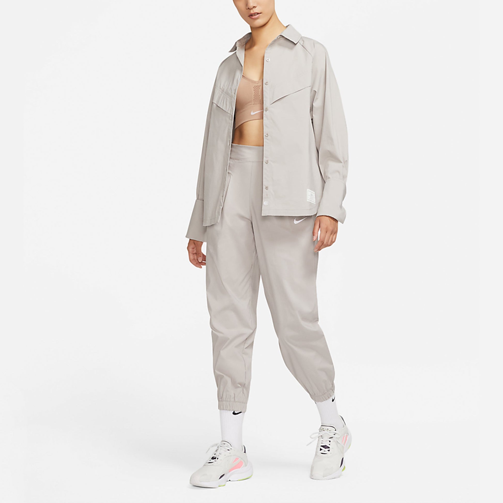 (WMNS) Nike Sportswear Icn Clsh Wvn Ls Top Long Sleeved Shirt Grey Gray DD5051-033