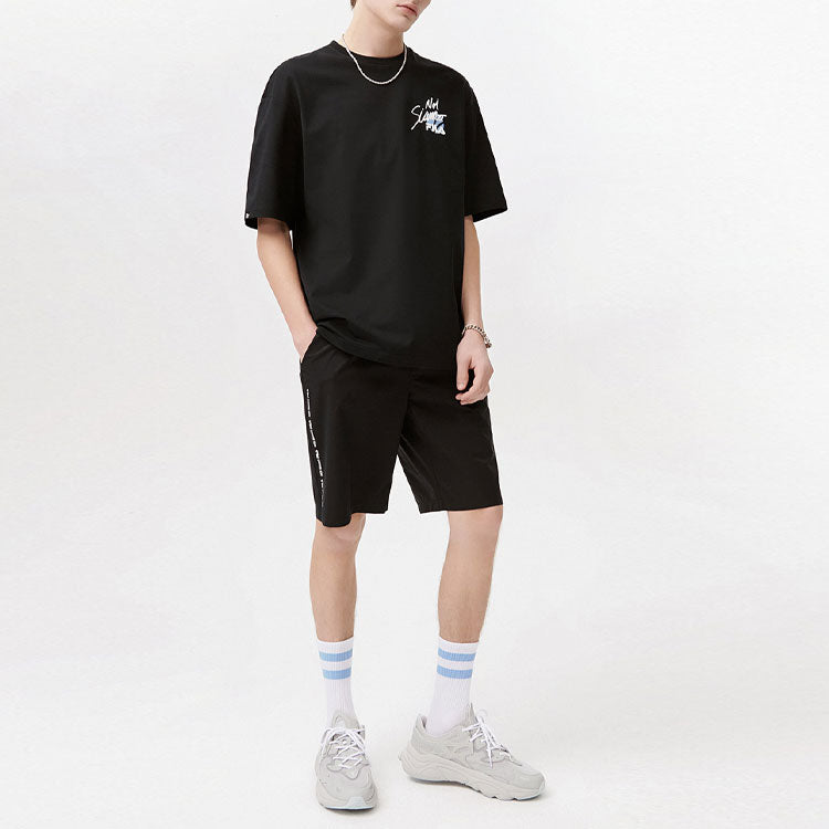 Men's FILA FUSION Alphabet Printing Loose Round Neck Knit Short Sleeve Black T11M121107F-BK