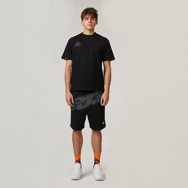 PJs Vigor Laser Alphabet Pattern Basic Casual Loose Short Sleeve Couple Style Black 20SSTS1004-P