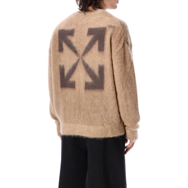 Men's Off-White FW22 Back Arrow Printing Round Neck Long Sleeves Pullover Wool Sweater Version Brown OMHE137F22KNI0016262