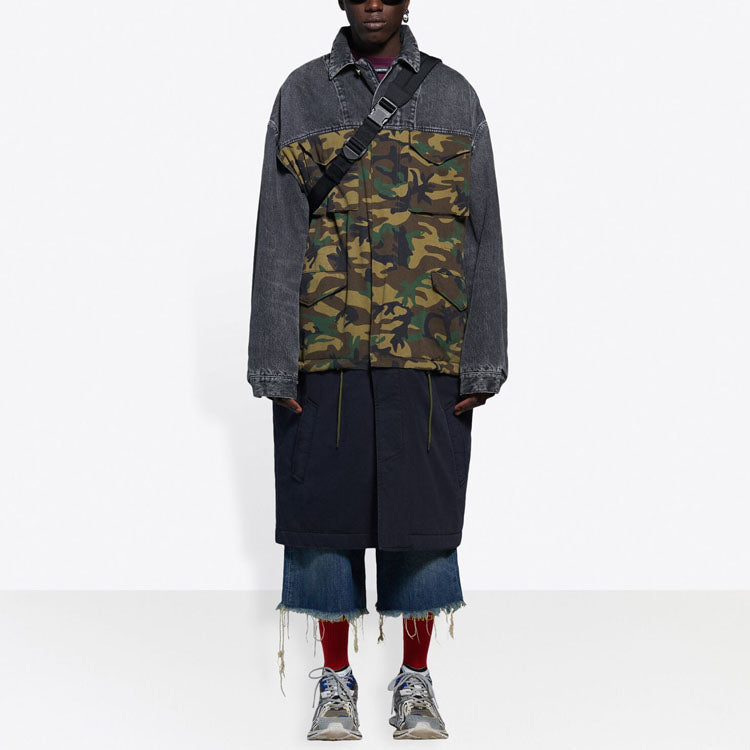 Balenciaga 3 Layered Patchwork Knee Length Car Coat 'Green Blue' 659092TKL142840