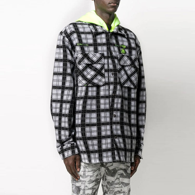 Off-White Plaid hooded Long Sleeves Shirt Loose Fit Black OMGA100R20G530016200FLUO
