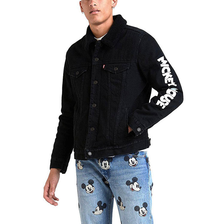 Men's Levis x MICKEY Crossover Mickey Mouse Series lamb's wool Denim Jacket Black 16365-0085