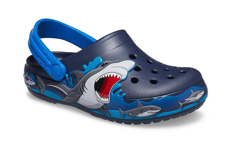 (PS) Crocs Funny Shark Pattern Outdoor Flat Heel Sports Deep Blue Sandals 207070-410