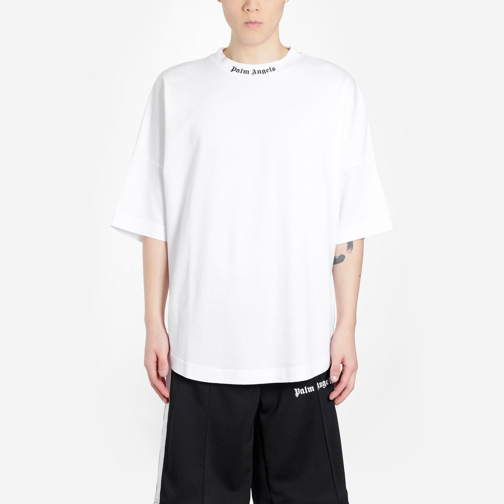 Men's PALM ANGELS Collar Back Logo Short Sleeve White PMAA002R204130350110