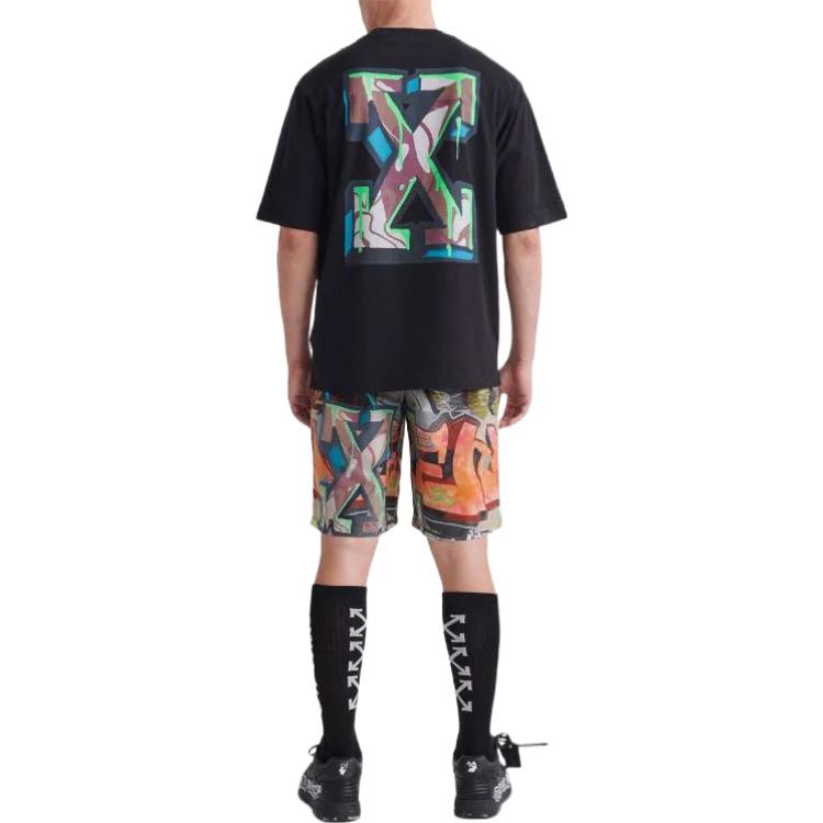 Men's Off-White SS22 Arrow Pattern Printing Round Neck Pullover Short Sleeve Loose Fit Black T-Shirt OMAA119S22JER0081001