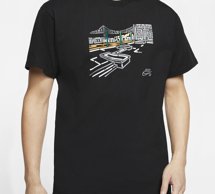 Nike Graffiti Printing Skateboard Short Sleeve Black CU0287-010