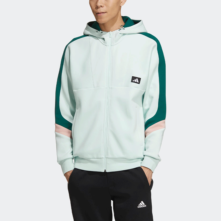 Men's adidas Colorblock Sports logo Casual Hooded Jacket Light Green GM4432