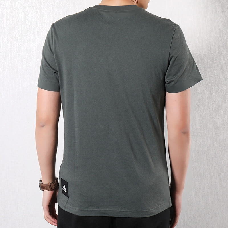 Men's adidas Training Round Neck Breathable Sports Short Sleeve Gray T-Shirt DZ2215