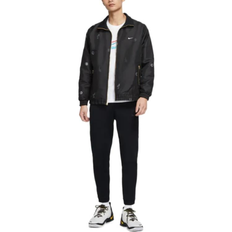 Nike Premium Pattern Printing lapel Long Sleeves Jacket Black DH7439-010
