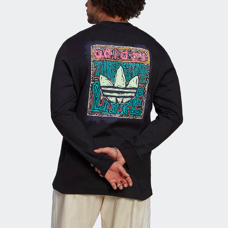 adidas originals Casual Solid Color Back Large Alphabet Long Sleeves Black HT1660