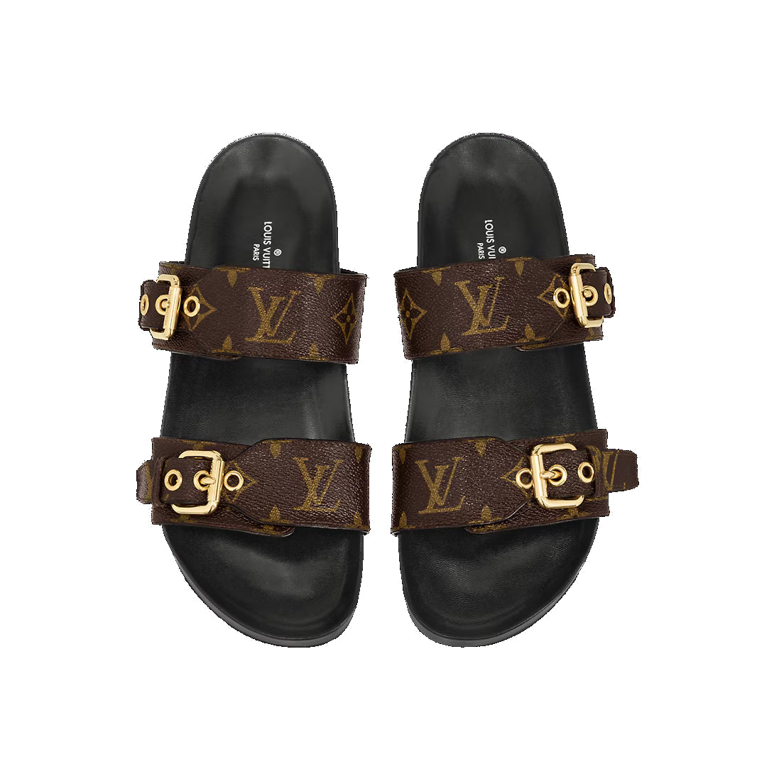 (WMNS) LOUIS VUITTON Bom Dia Flat Mules 'Brown Logo Monogram' 1A3R5G