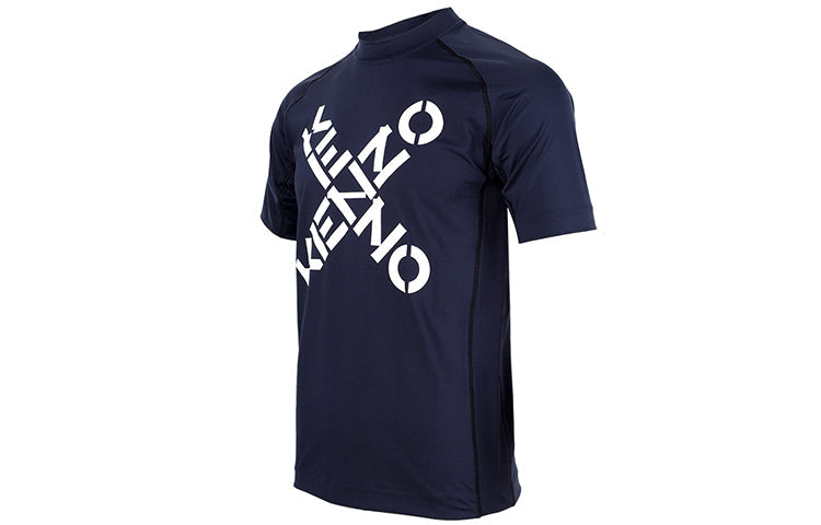 Men's KENZO SS21 Logo Printing Round Neck Short Sleeve Navy Blue 5TS0234JS-77