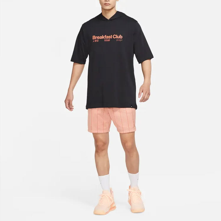Air Jordan Alphabet Numeric Printing hooded Pullover Short Sleeve Black DQ7383-010