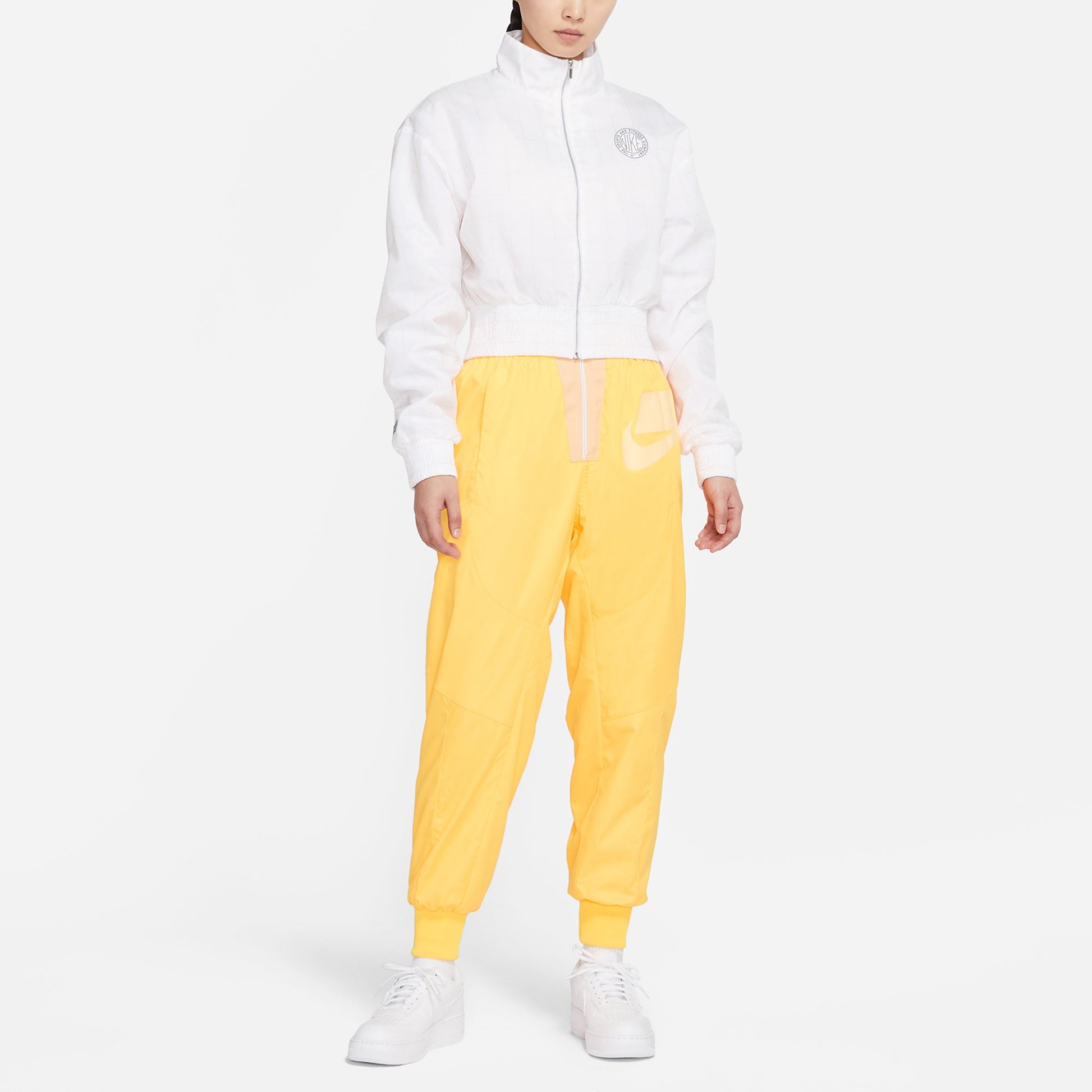 (WMNS) Nike Plaid Windproof Sports Stand Collar Jacket White CZ8235-100