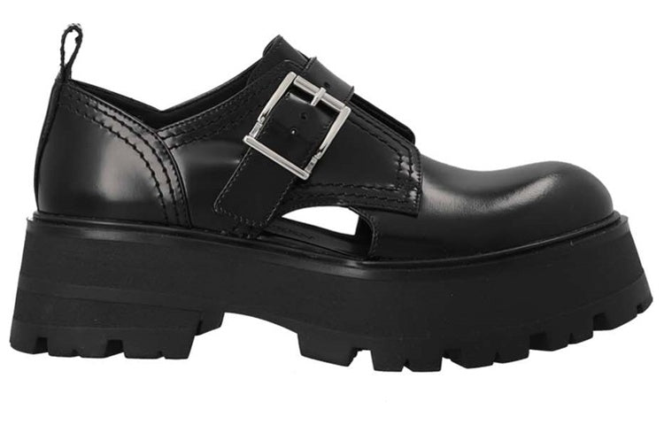 (WMNS) Alexander McQueen Buckle-Detailed Loafers 'Black' 733049WIC651081