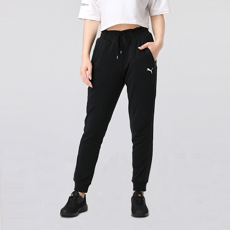 (WMNS) PUMA Style Cat Drawstring Casual Sports Knit Trousers Black 587165-01