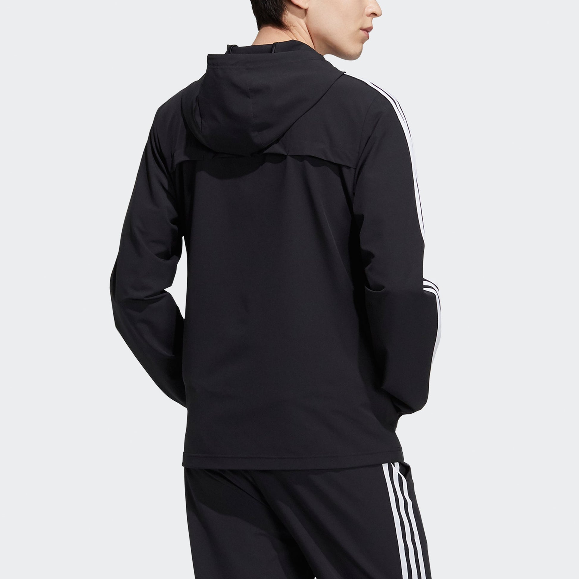 Men's adidas neo Ce 3s Wndbrk Casual Sports Stripe Hooded Jacket Black H14196